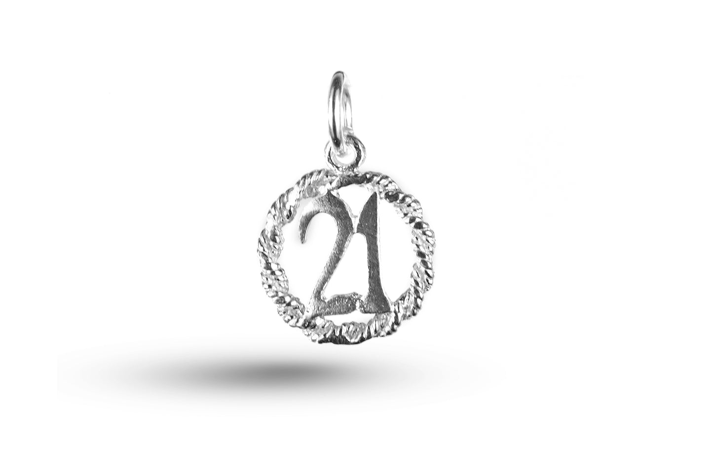 Luxury white gold Birthday 21 in Fancy Circle charm.