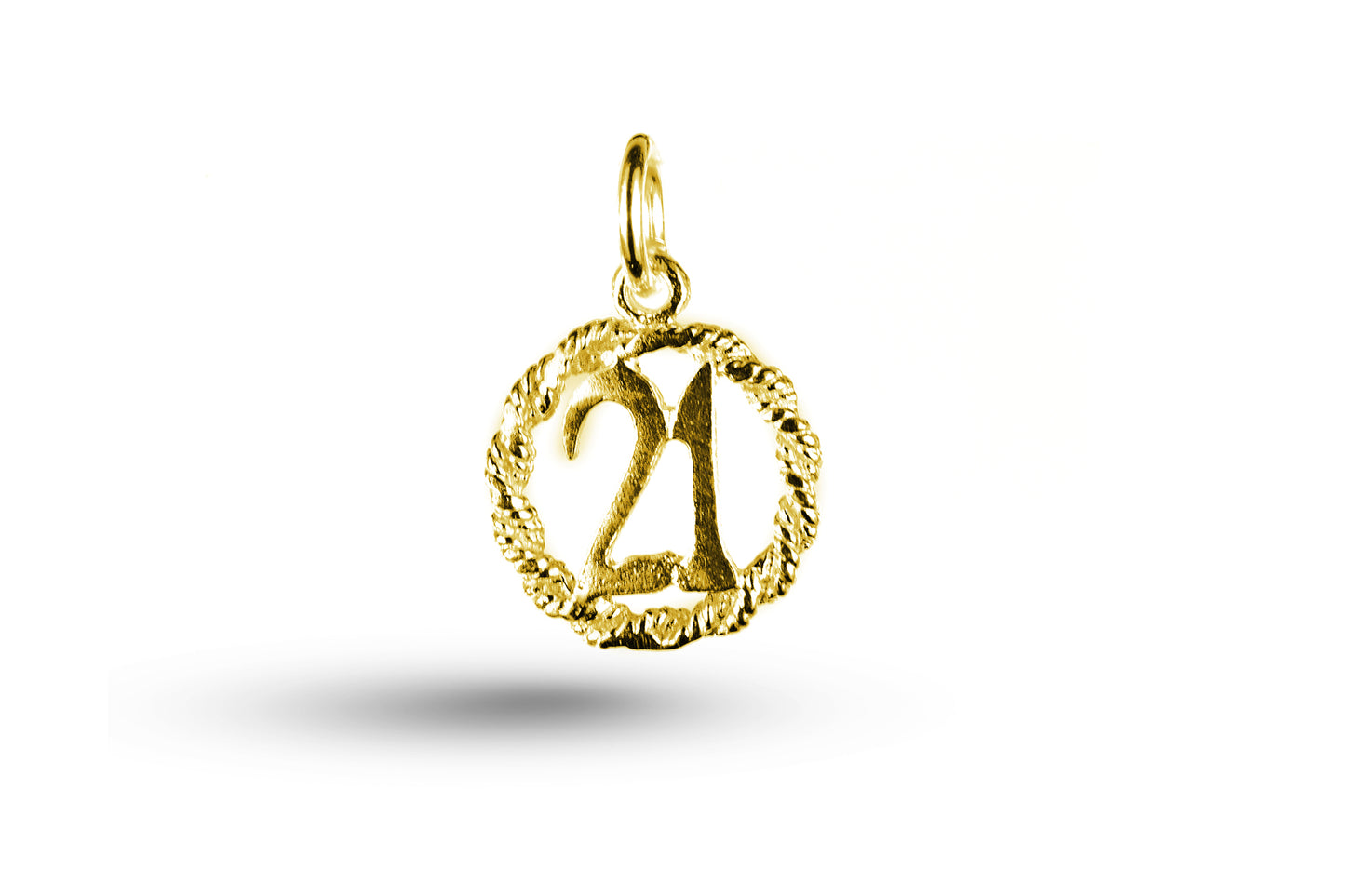 Luxury yellow gold Birthday 21 in Fancy Circle charm.