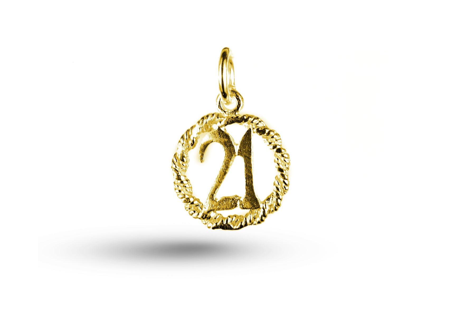 Luxury yellow gold Birthday 21 in Fancy Circle charm.