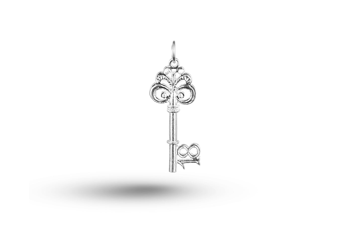 White gold Ornate Birthday 18 Key charm.