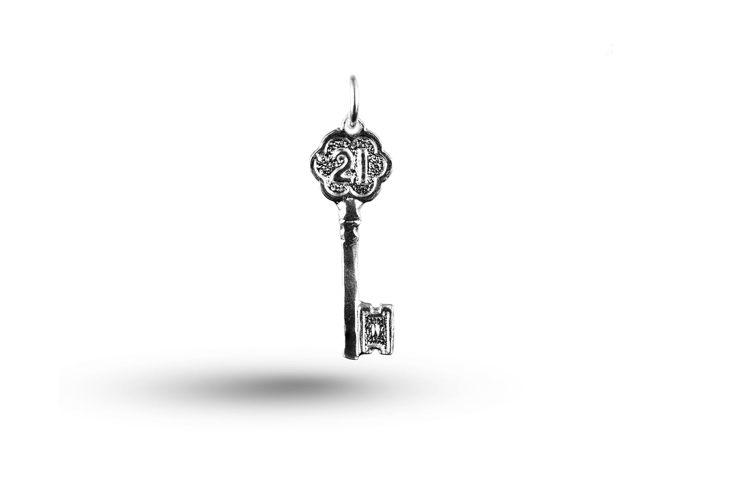 White gold Birthday 21 Key charm.