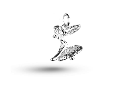 White gold Fairy on Mushroom charm.