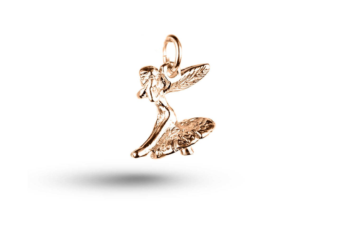 Rose gold Fairy on Mushroom charm.