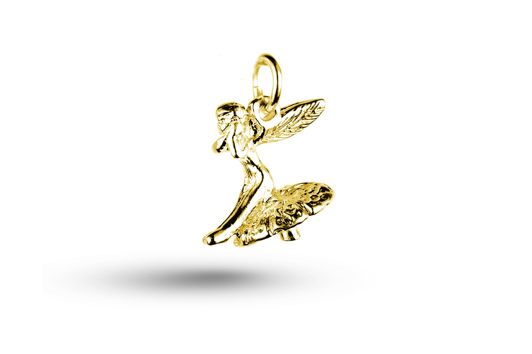 Yellow gold Fairy on Mushroom charm.