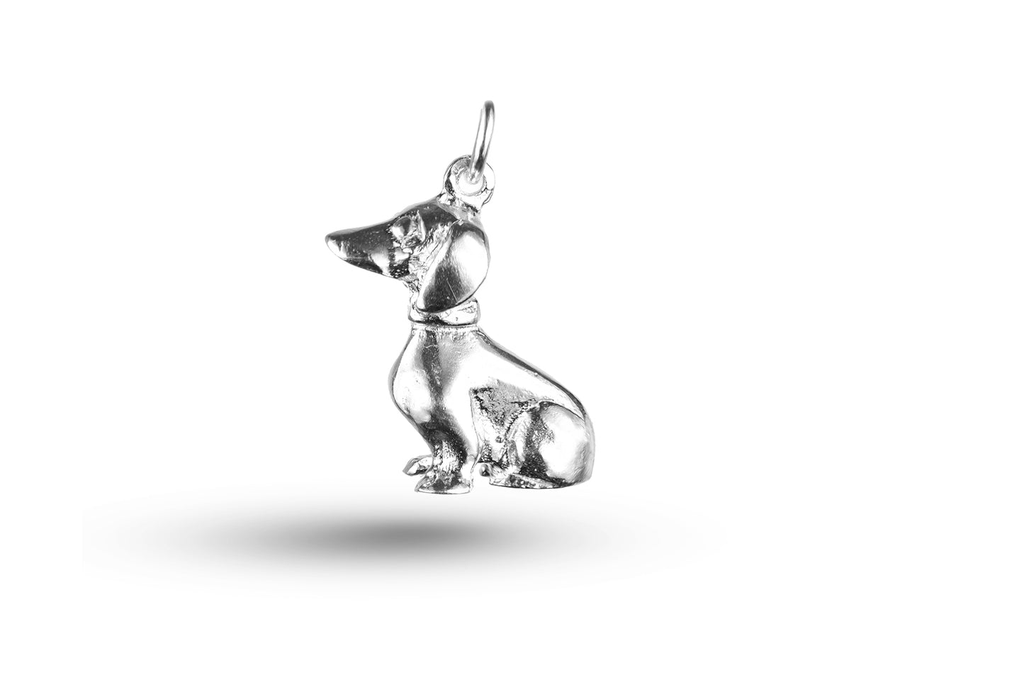 White gold Dachshund Dog Sitting Charm.