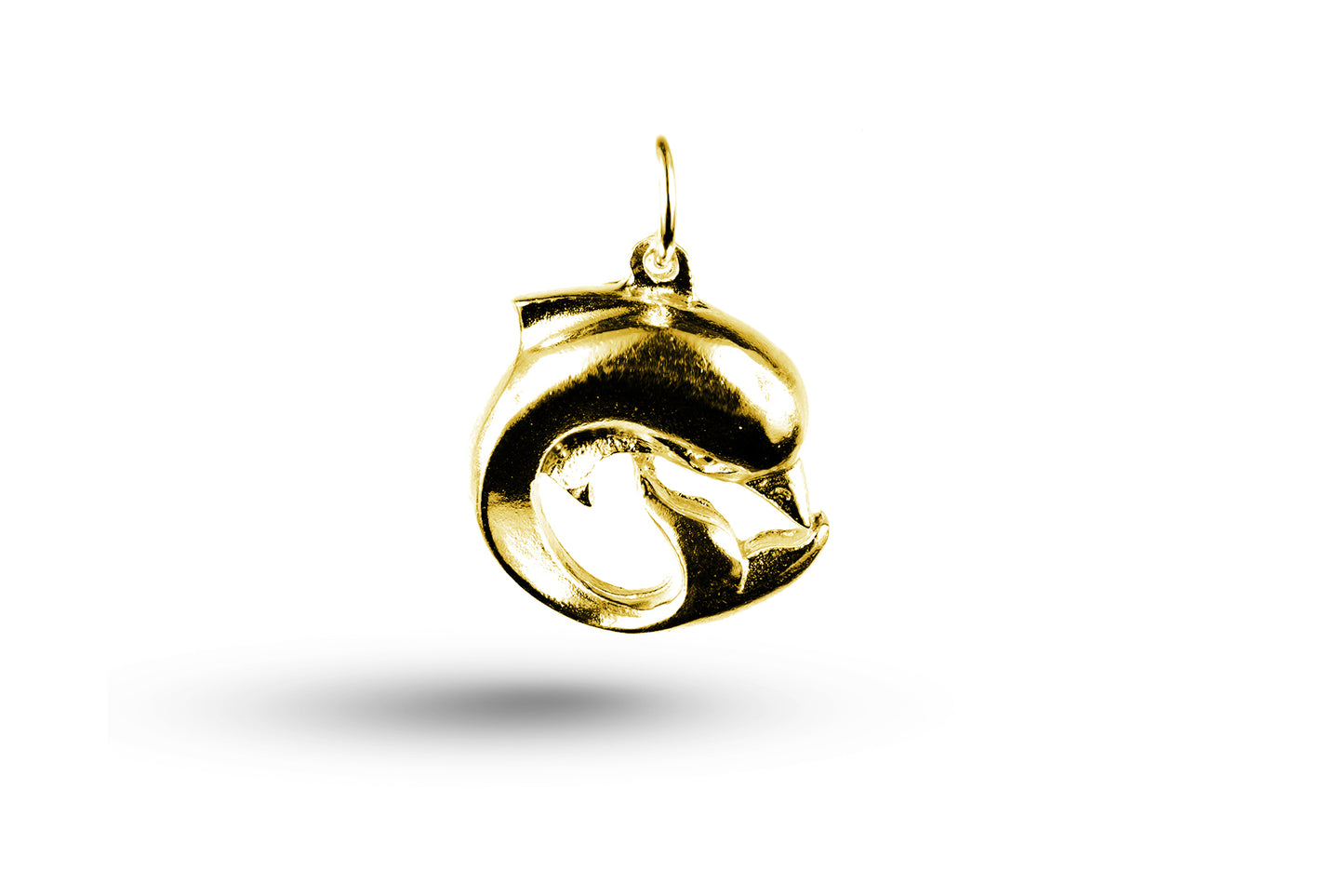 Yellow gold Curled Dolphin charm.