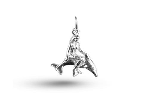 White gold Mermaid and Dolphin charm.