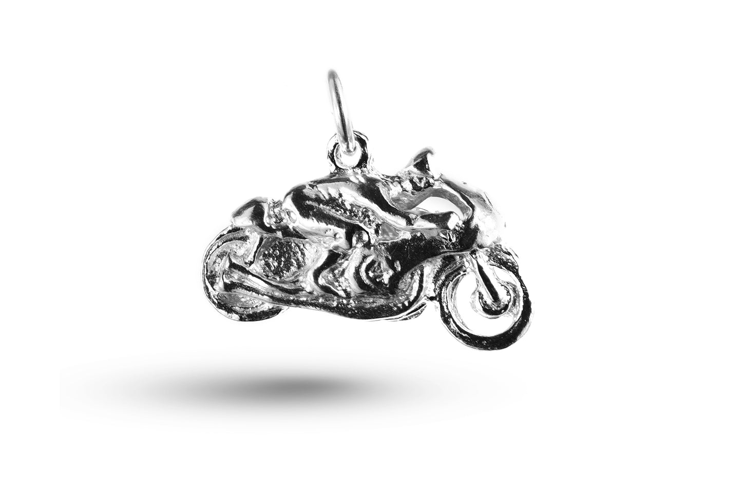 White gold Motorbike and Rider charm.