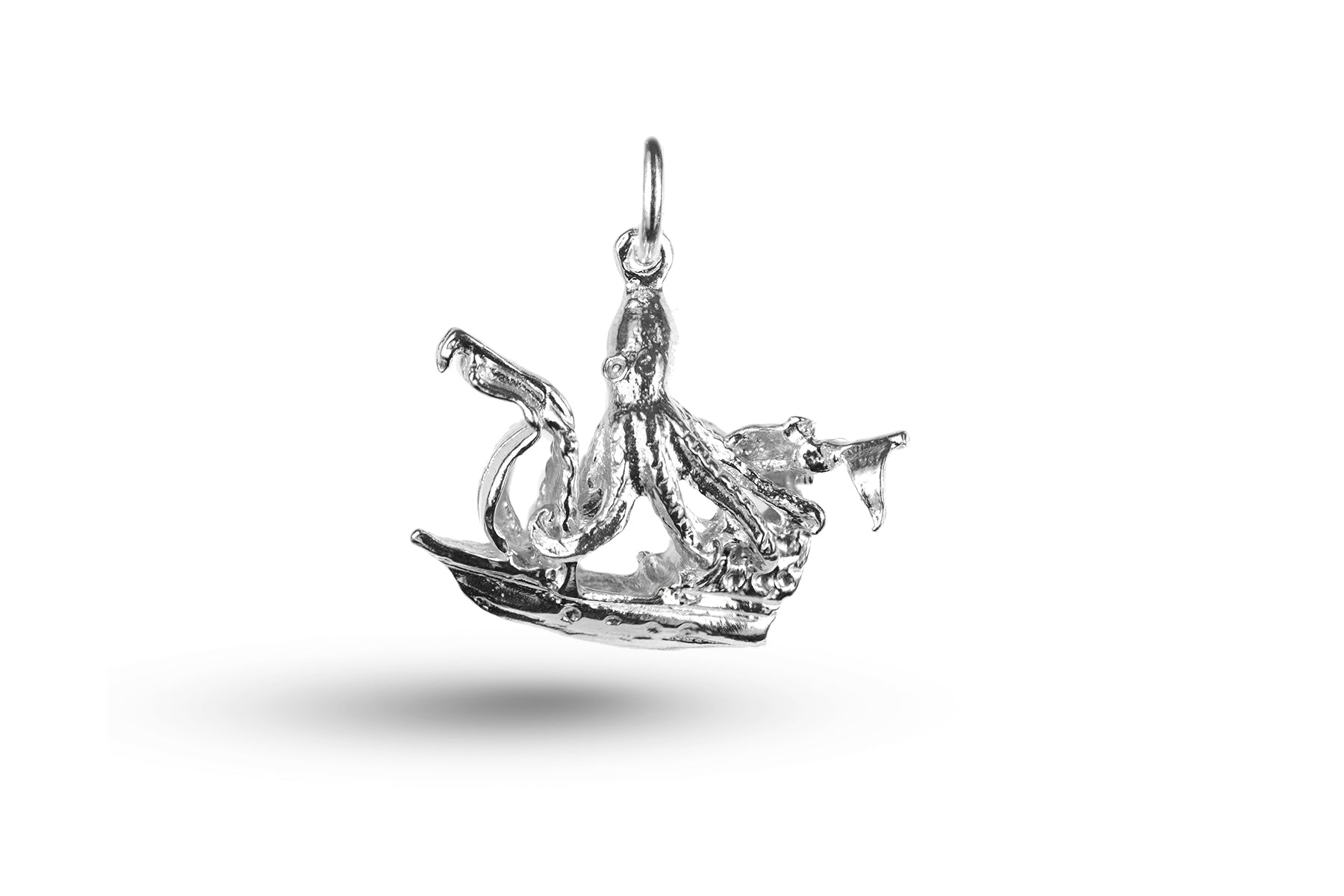 White gold Octopus and Galleon charm.