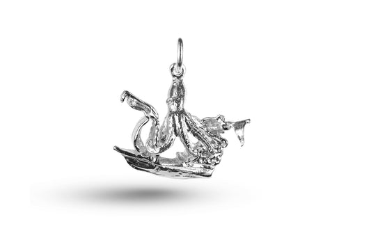 White gold Octopus and Galleon charm.