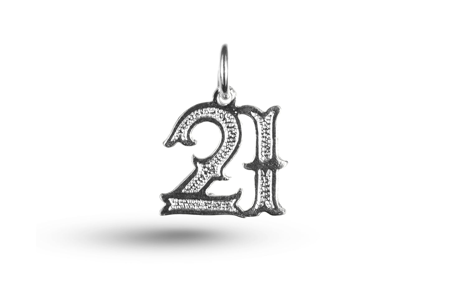 White gold Fancy Birthday Twenty One charm.