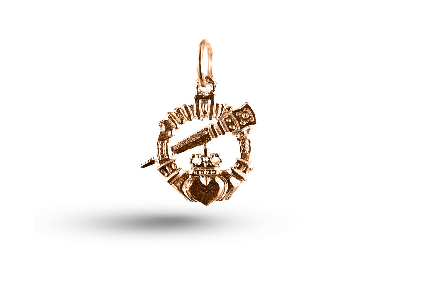 Rose gold Claddagh and Pointer charm.