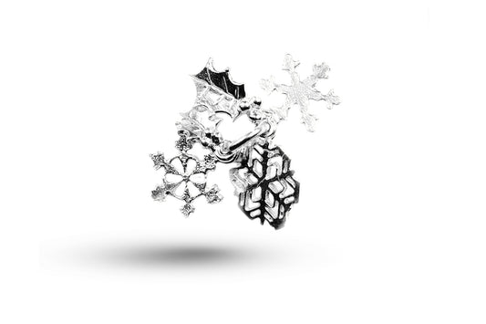 White gold Snowflakes and Holly Christmas charm.