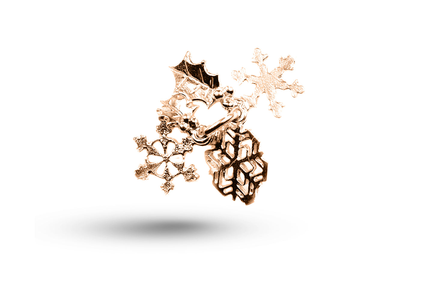 Rose gold Snowflakes and Holly Christmas charm.