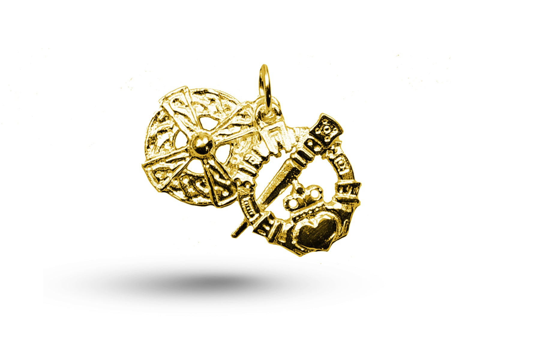 Luxury yellow gold Celtic Cross in Circle charm.