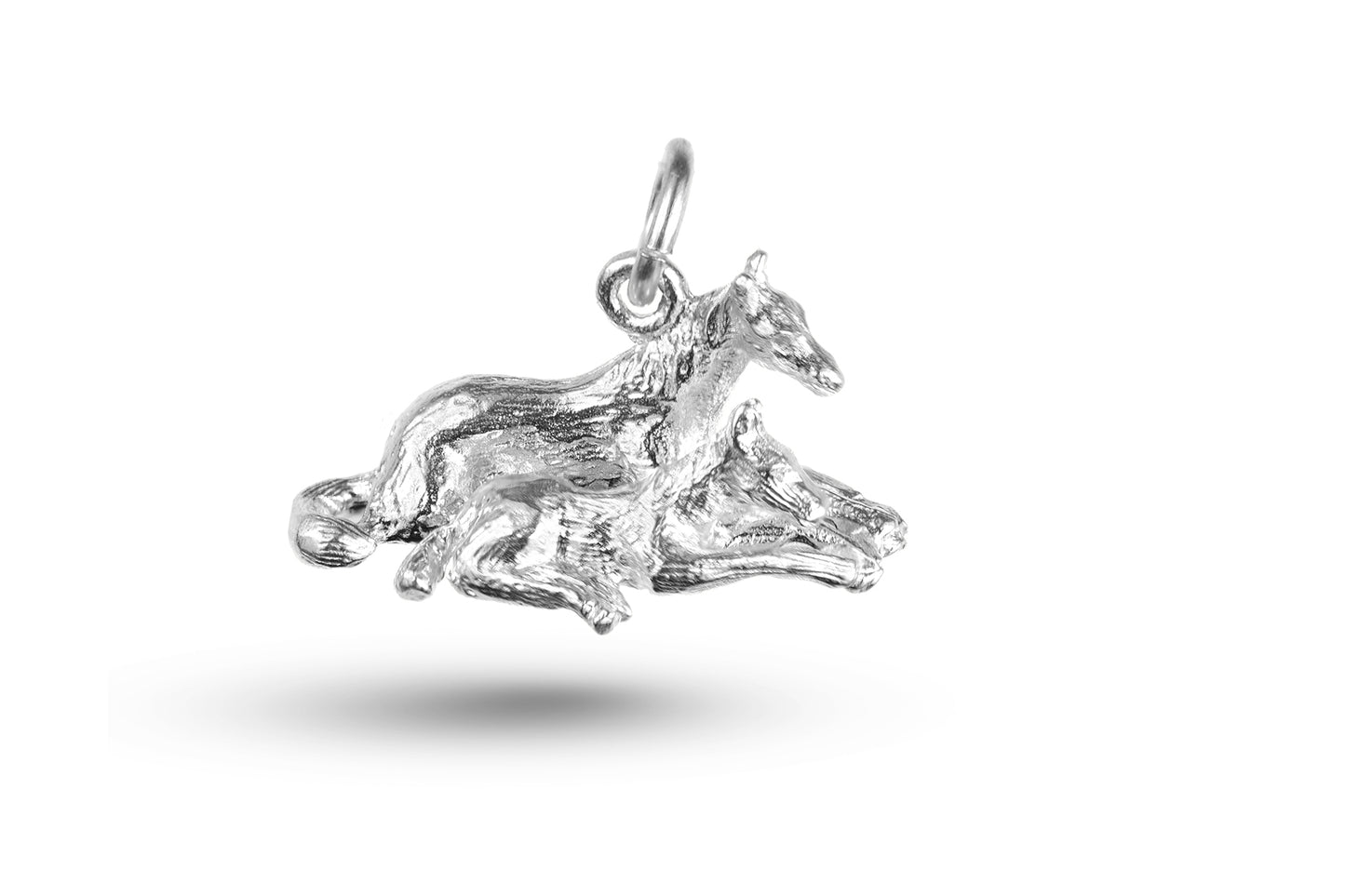 White gold Resting Horse and Foal charm.