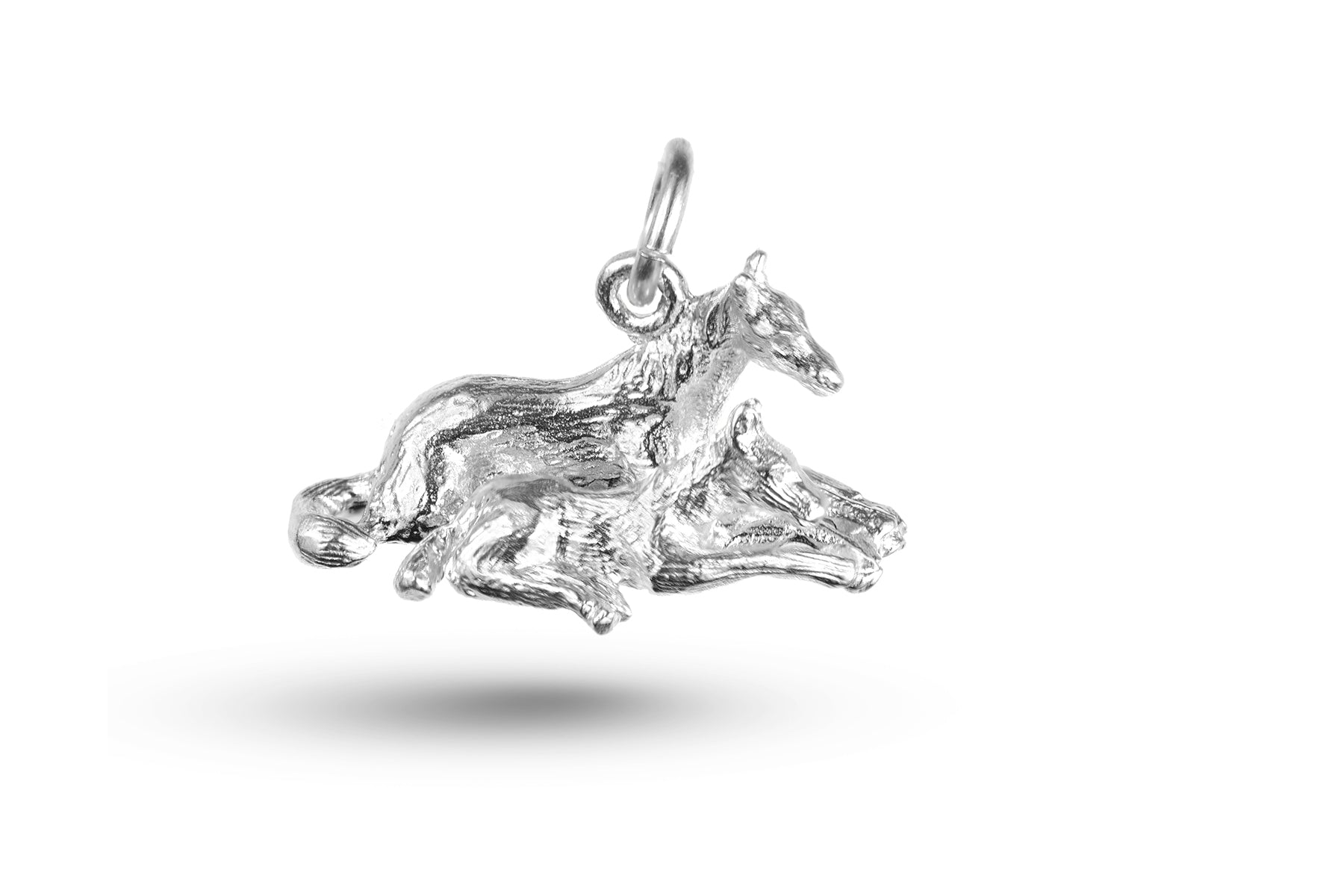 White gold Resting Horse and Foal charm.