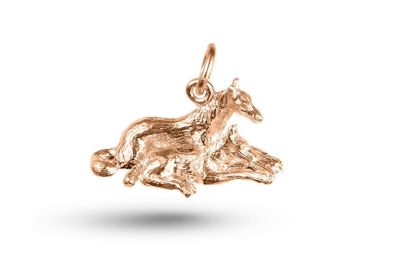 Rose gold Resting Horse and Foal charm.