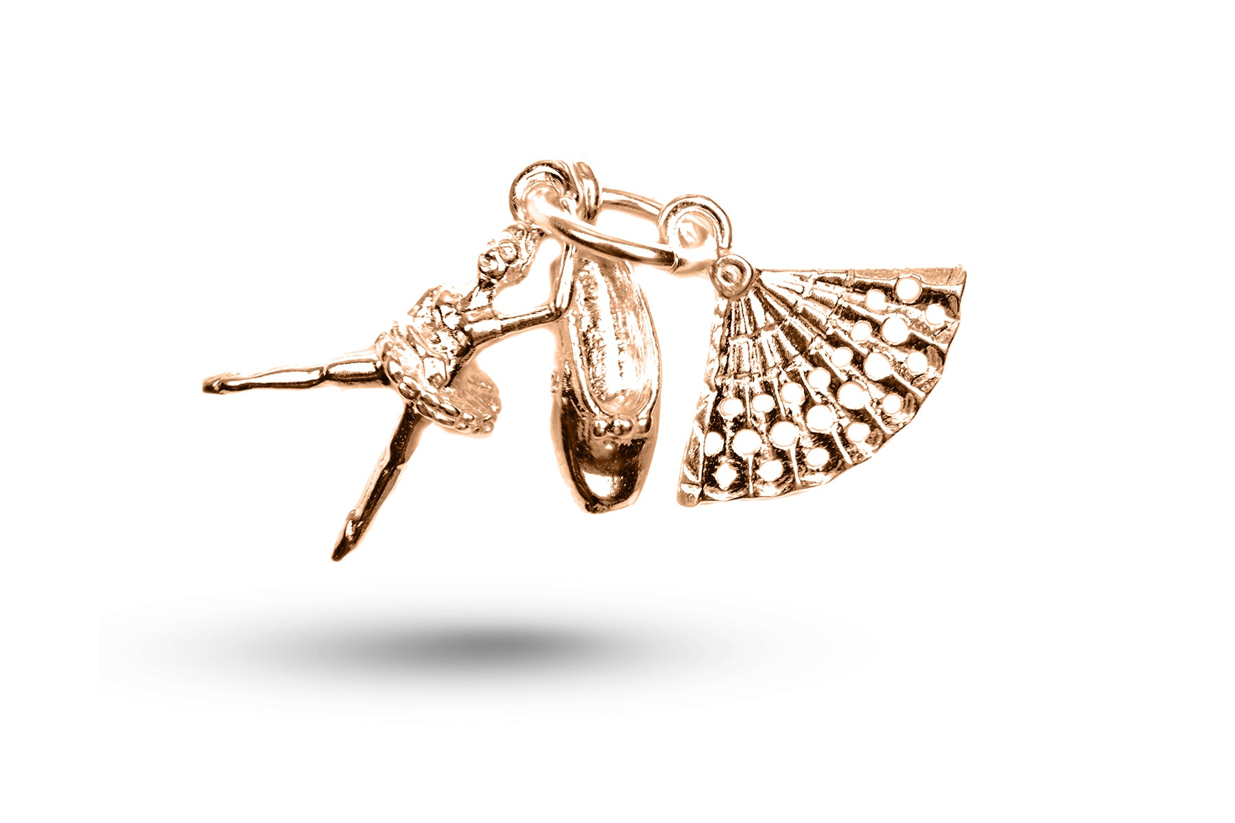 Rose gold Fan Dancer and Ballet Shoe charm.