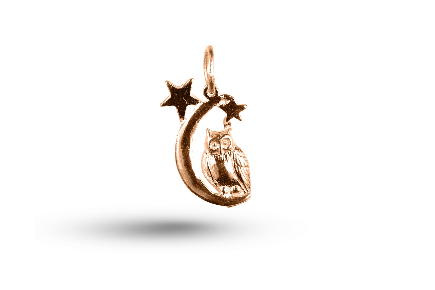 Rose gold Owl in the Moon charm.