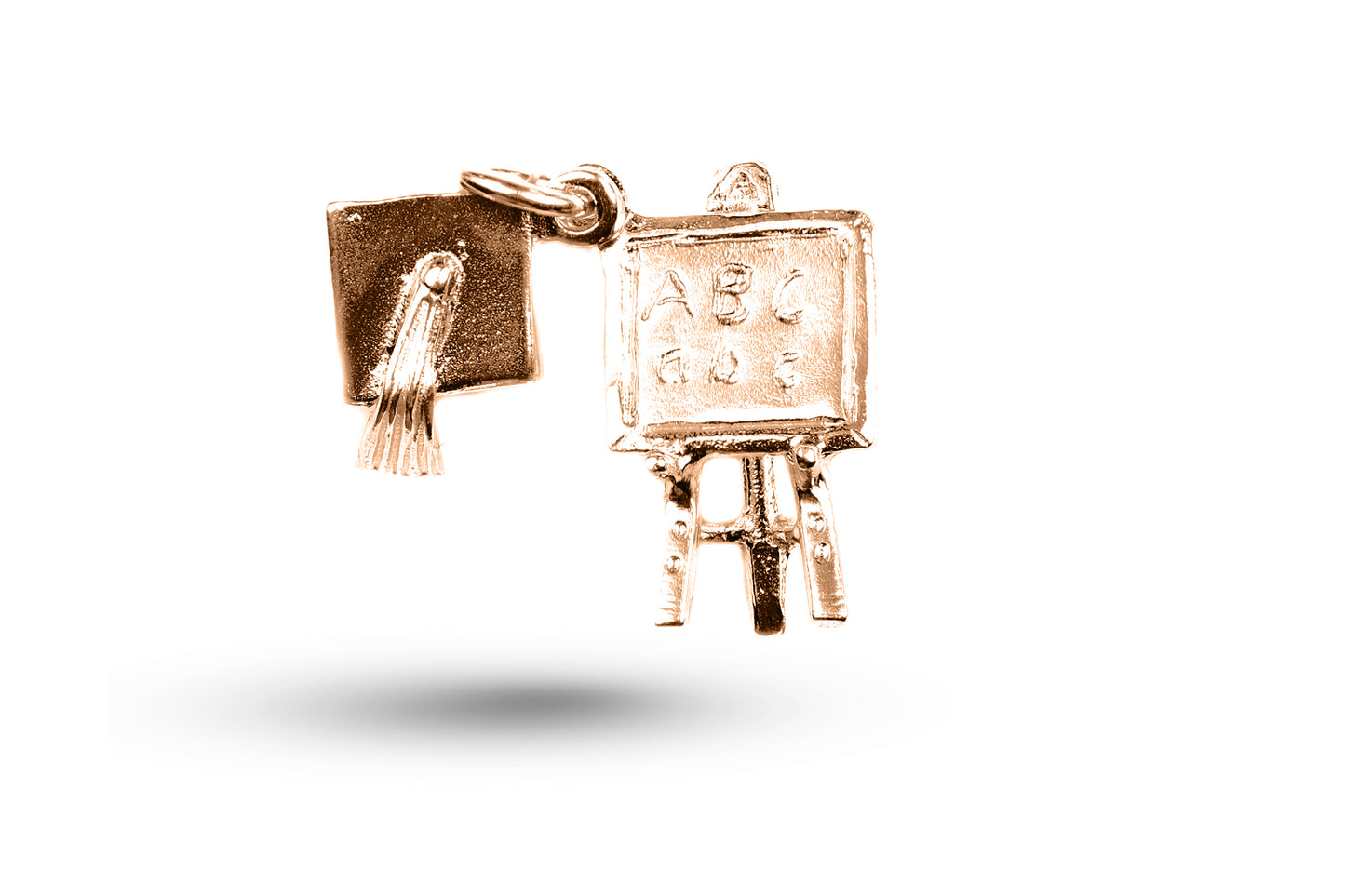 Luxury rose gold Blackboard with Graduation Mortarboard charm.