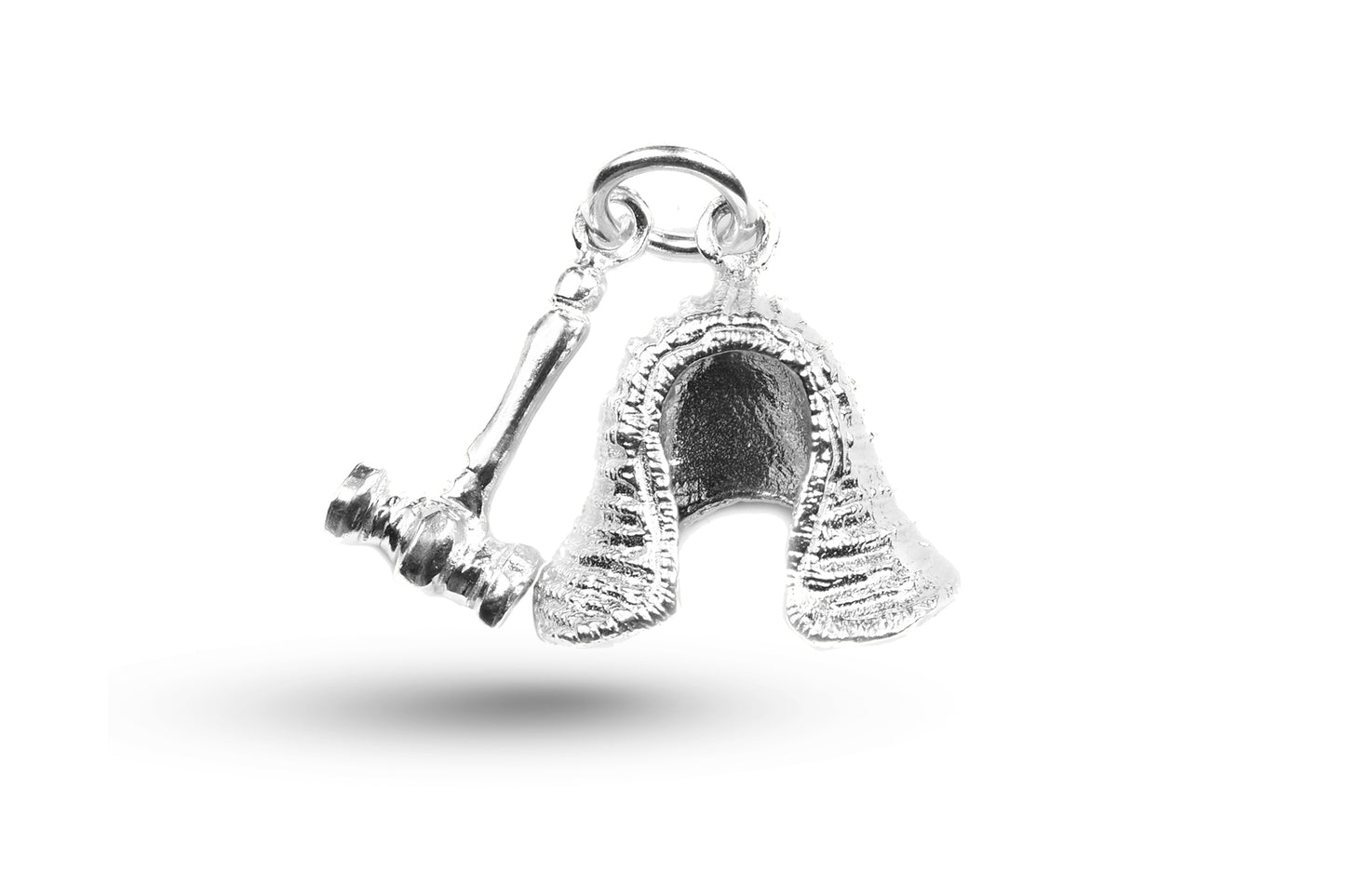 White gold Judges Wig and Gavel charm.