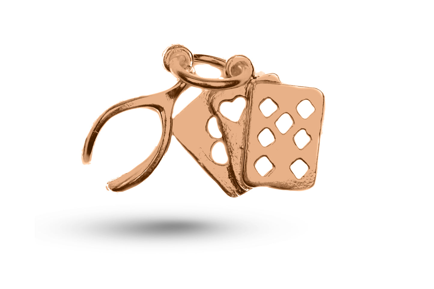 Luxury rose gold Cards and Wishbone charm.
