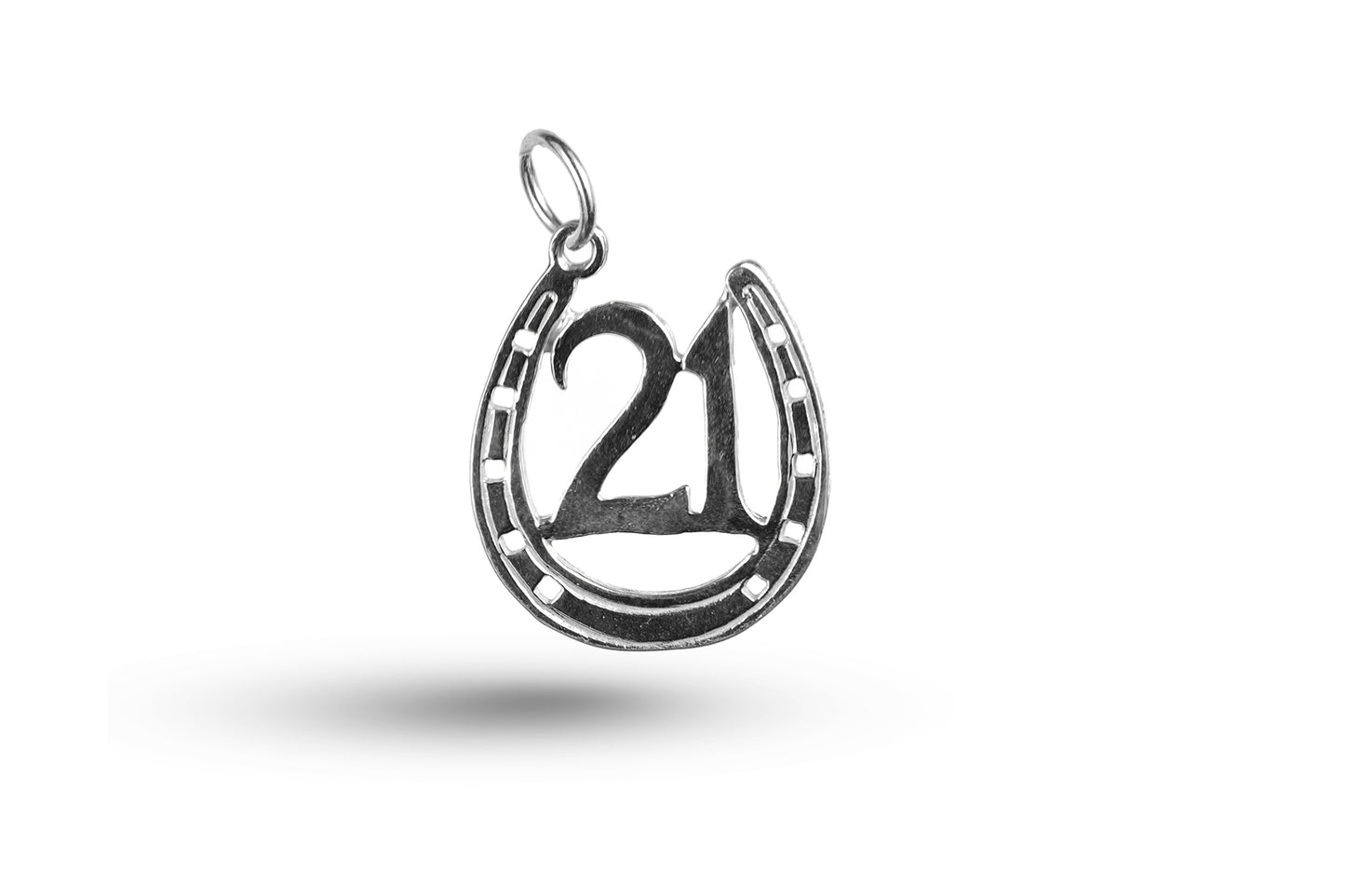 White gold Birthday 21 in Horseshoe charm.