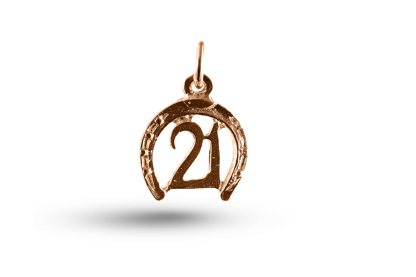 Luxury rose gold Birthday 21 in Horseshoe charm.