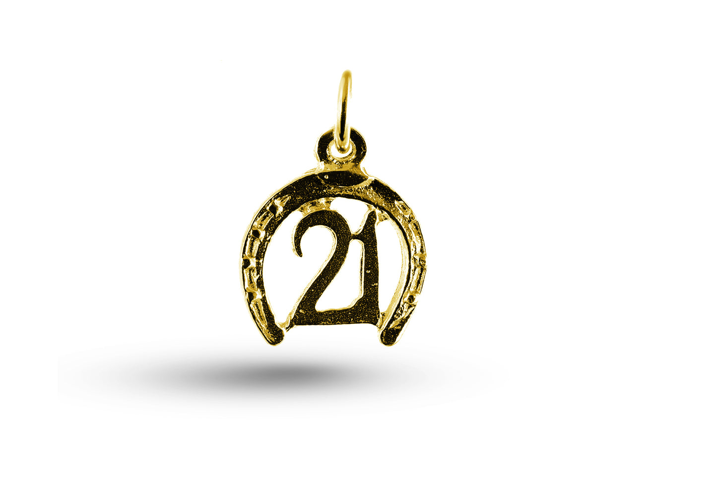 Luxury yellow gold Birthday 21 in Horseshoe charm.