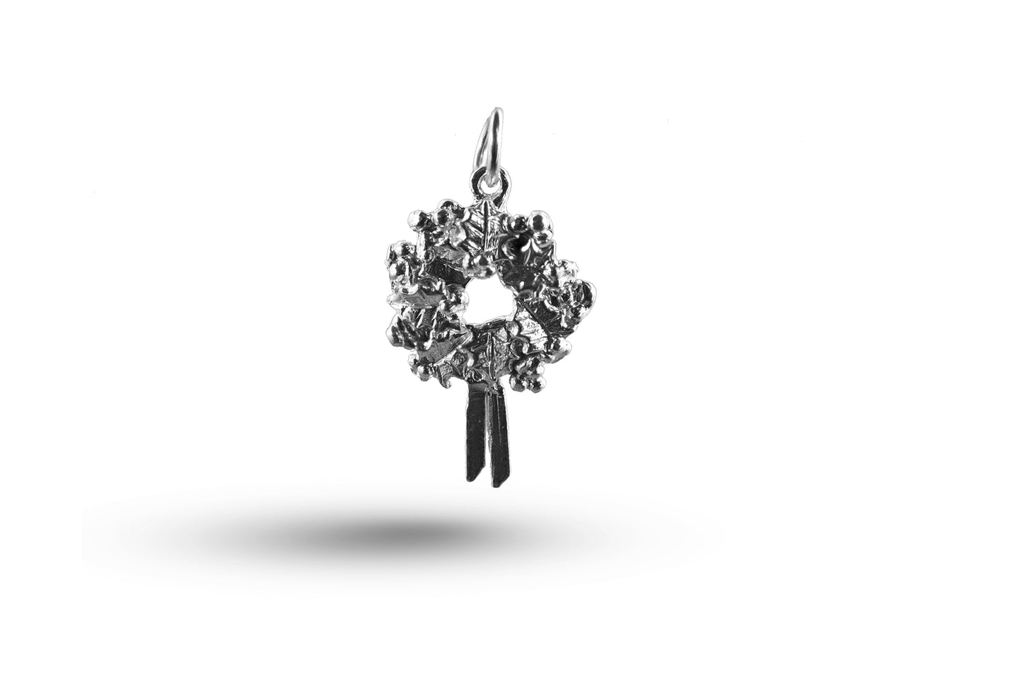 White gold Christmas Wreath charm.