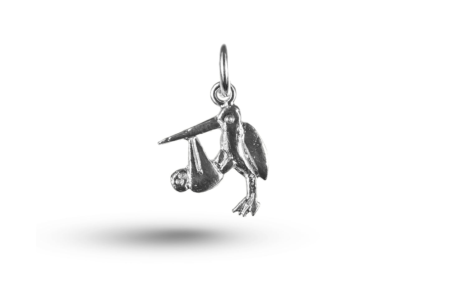 Luxury white gold Cartoon Stork and Baby charm.