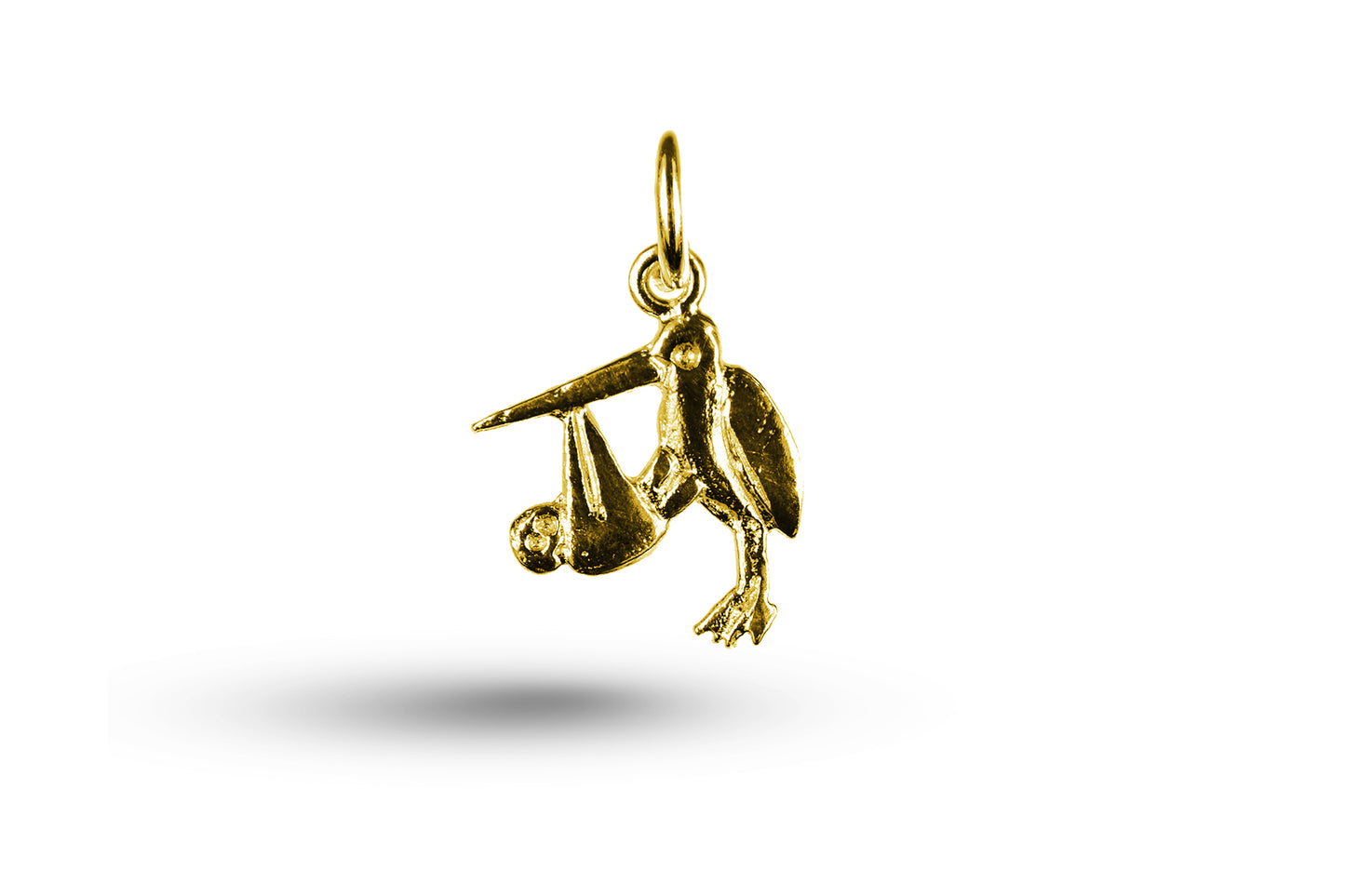 Luxury yellow gold Cartoon Stork and Baby charm.