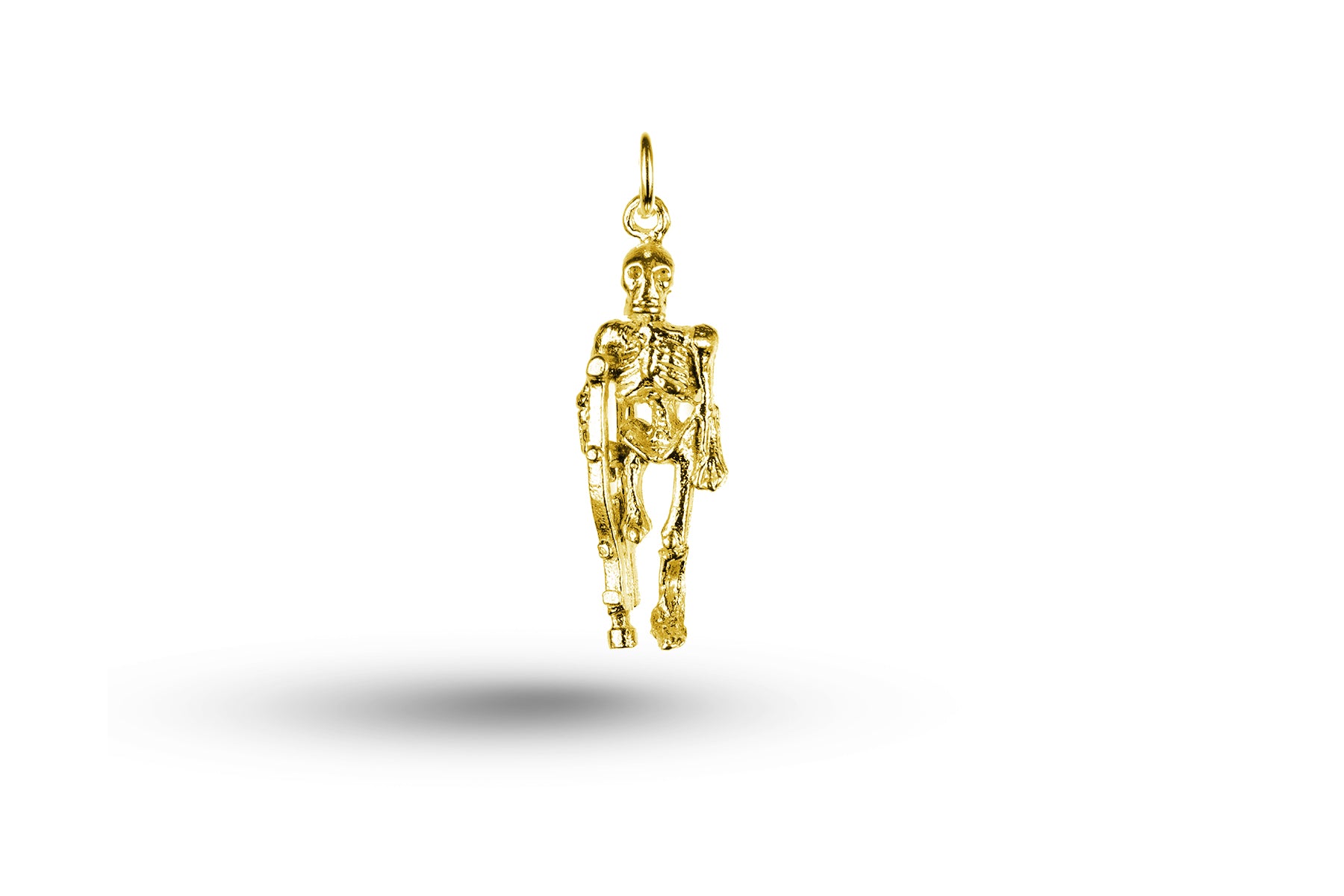 Luxury yellow Gold 1 Legged Skeleton on Crutch Charm.