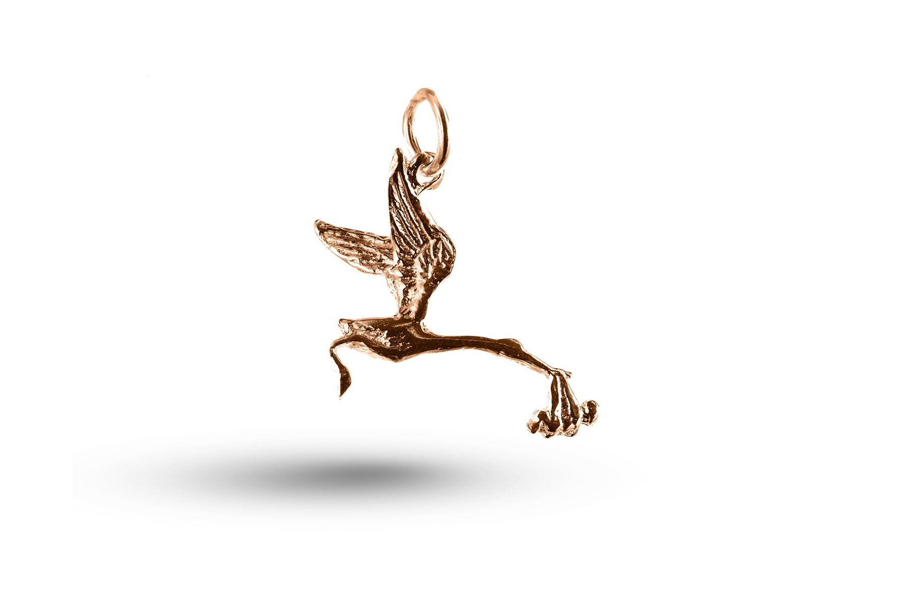 Rose gold Flying Stork and Baby charm.