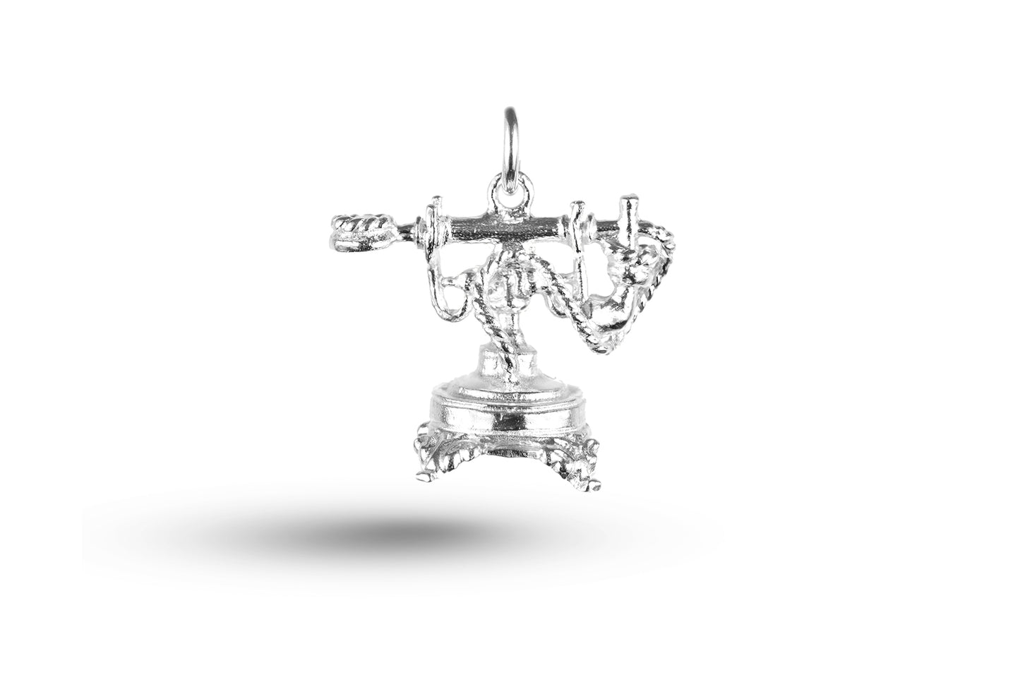 White gold Old Fashioned Candlestick Telephone charm.