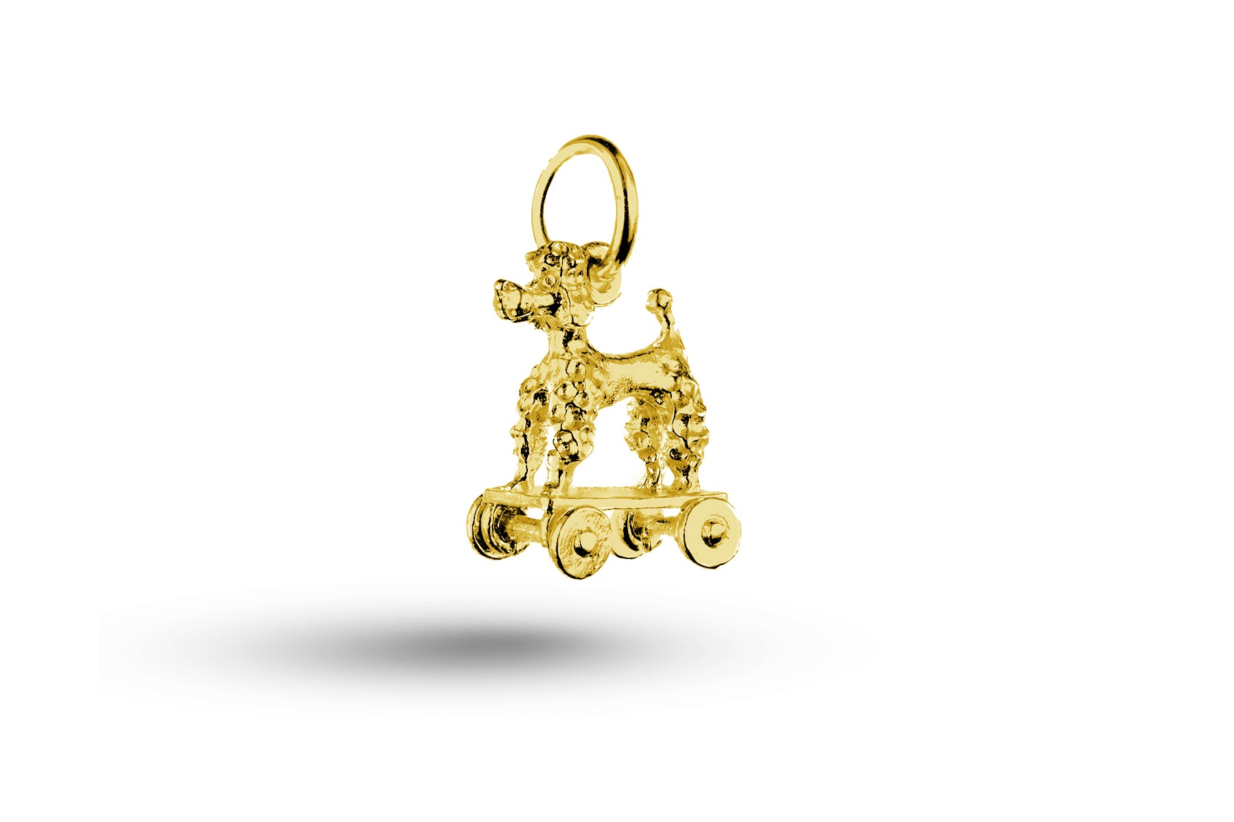 Yellow gold Poodle on Wheels Dog charm.