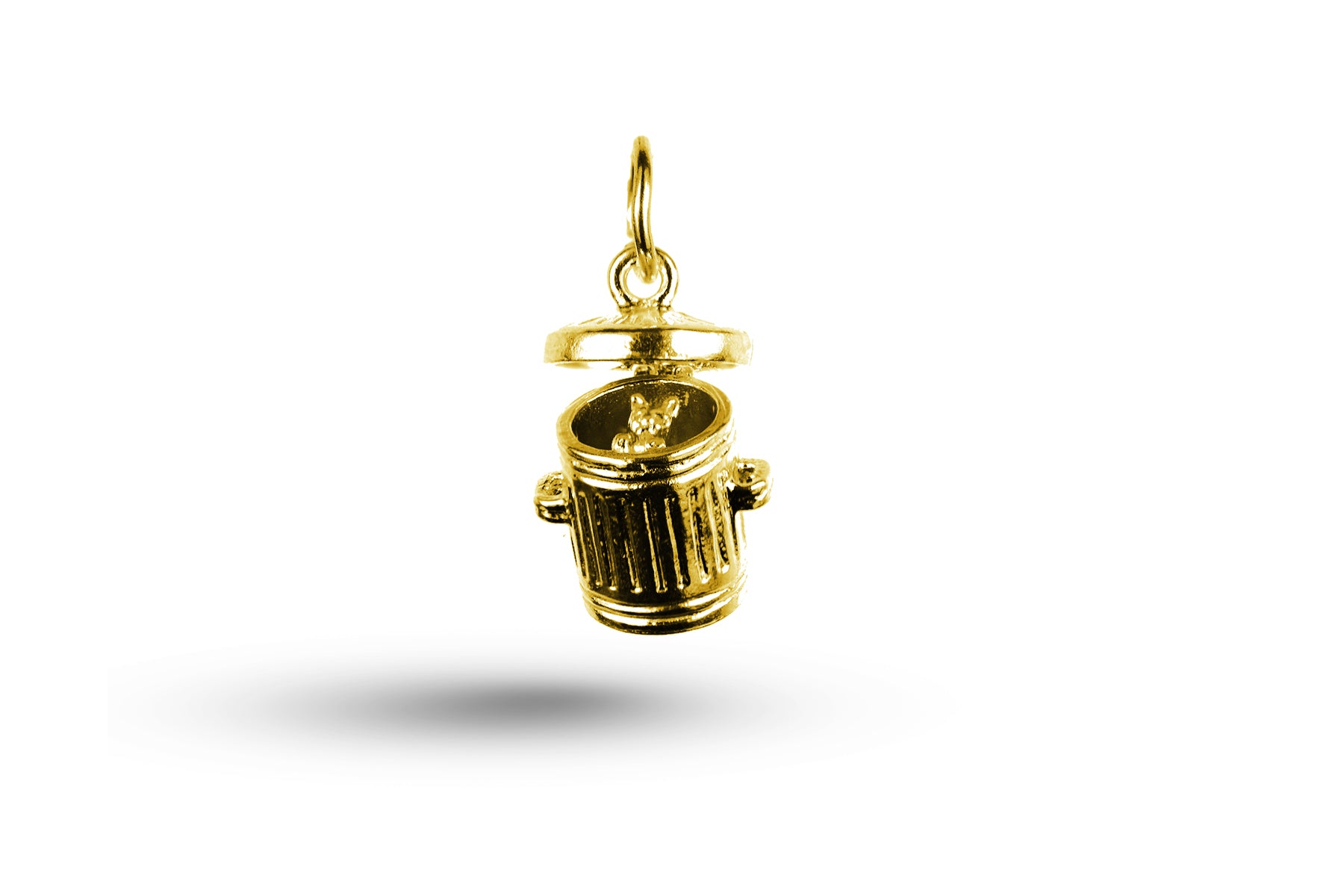 Luxury yellow gold Cat in Dustbin charm.