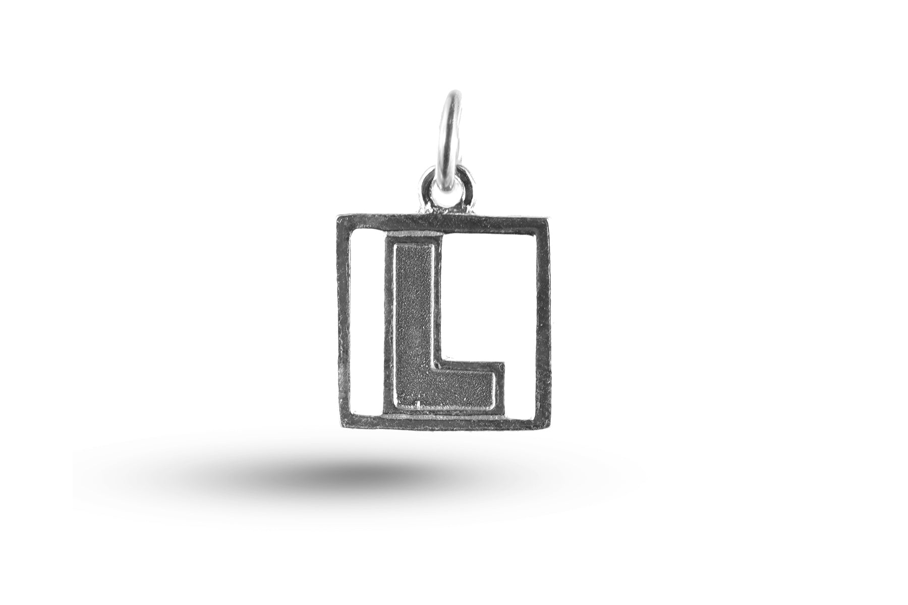 White gold L Plate charm.