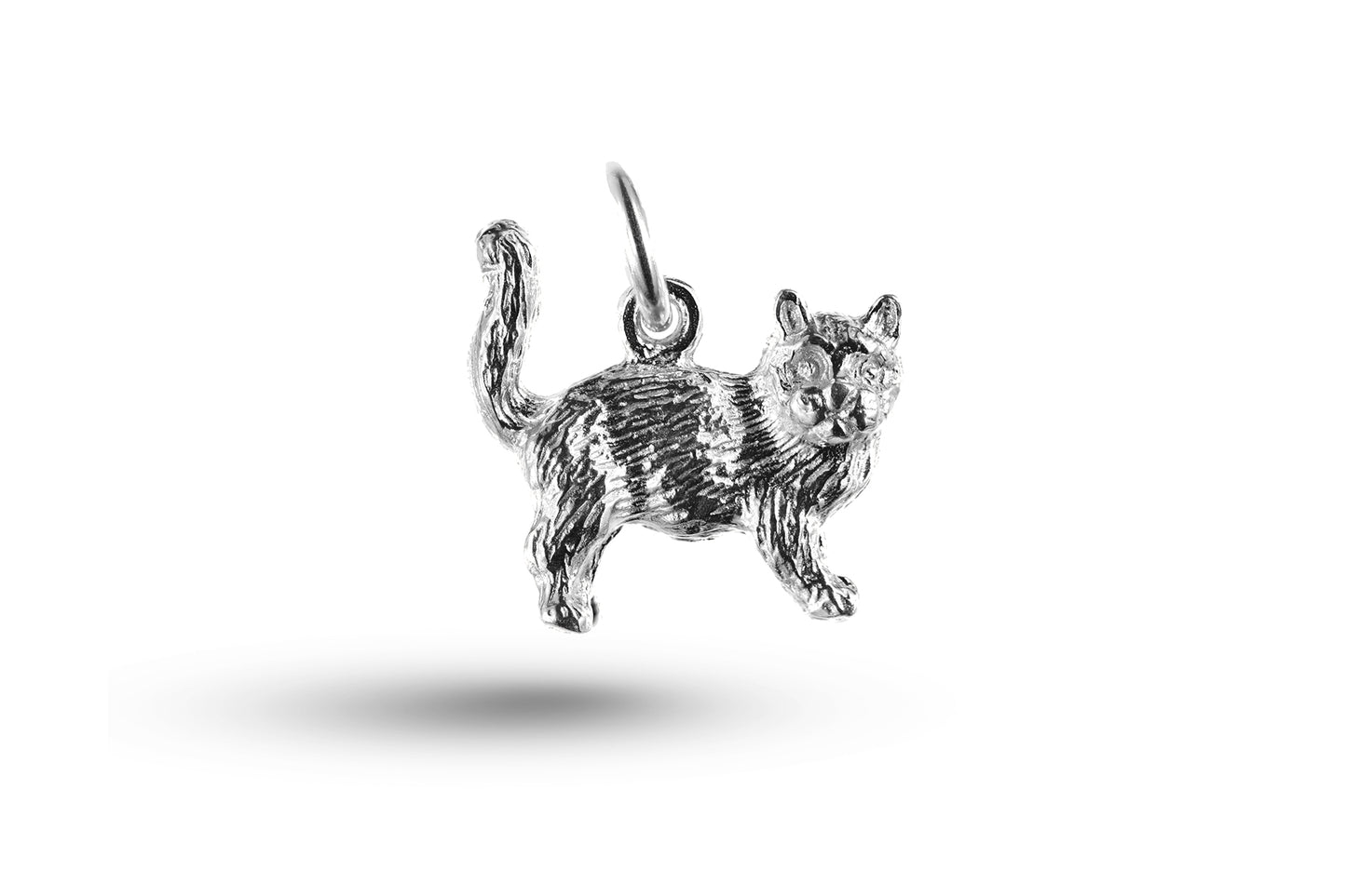 White gold Tail up Cat charm.