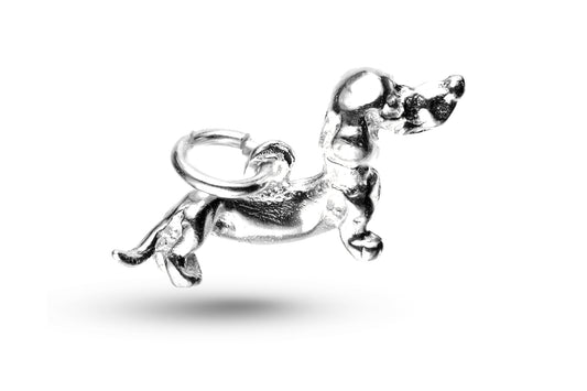 White gold Dachshund Dog Charm.