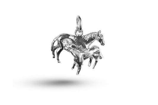 White gold Nursing Horse and Foal charm.