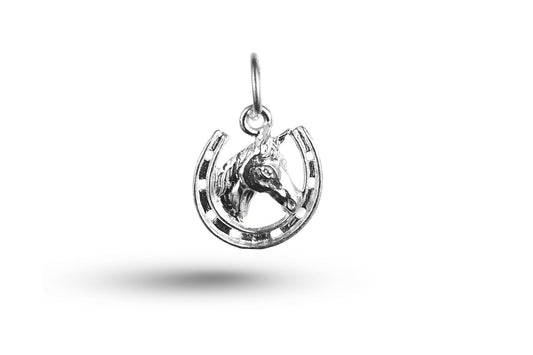 White gold Horsehead in Horseshoe charm.