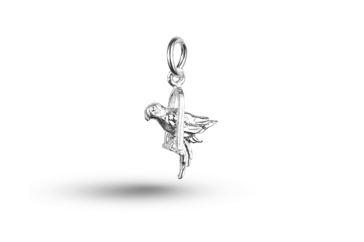 White gold Parrot on Perch charm.