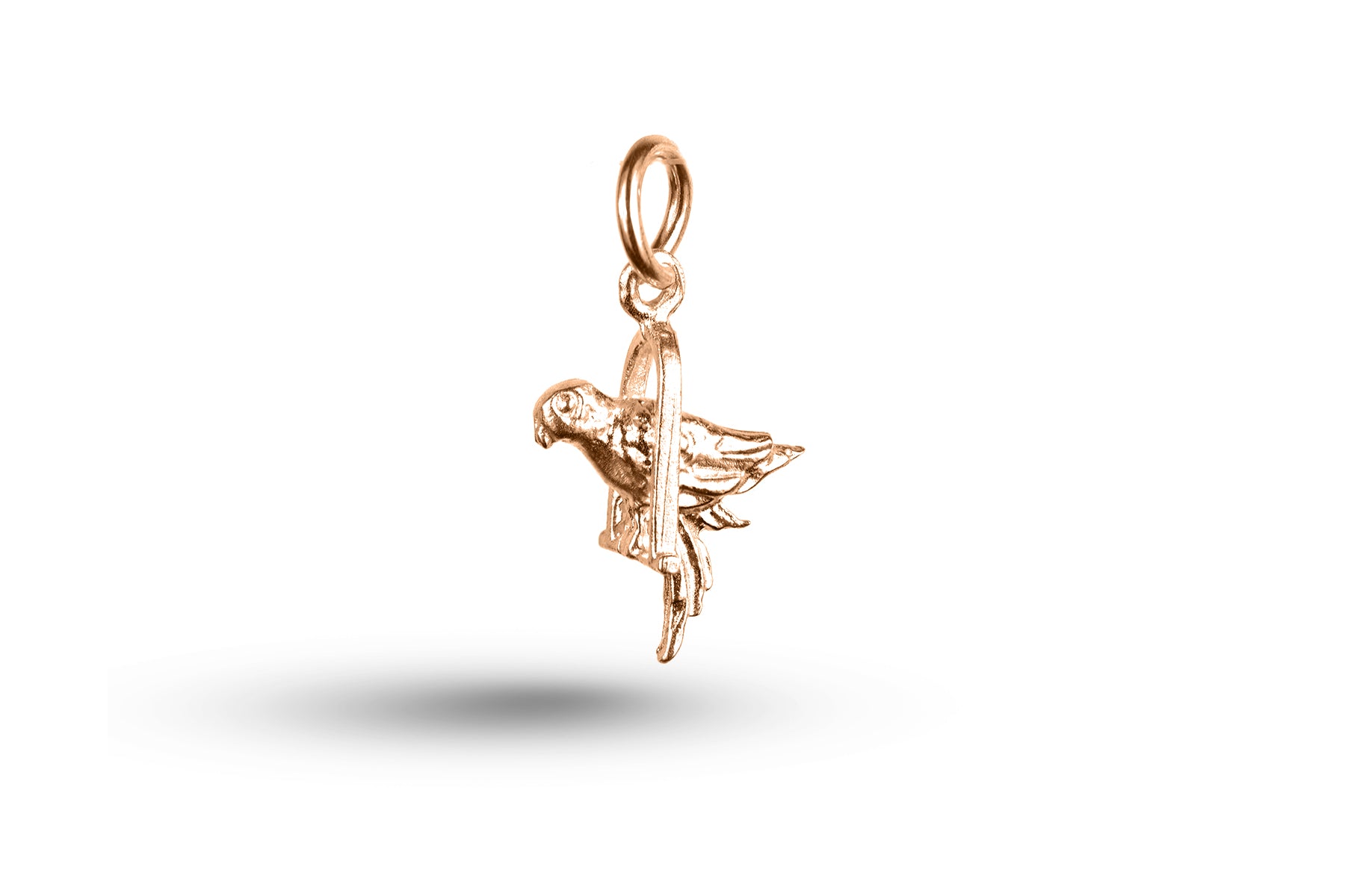 Rose gold Parrot on Perch charm.
