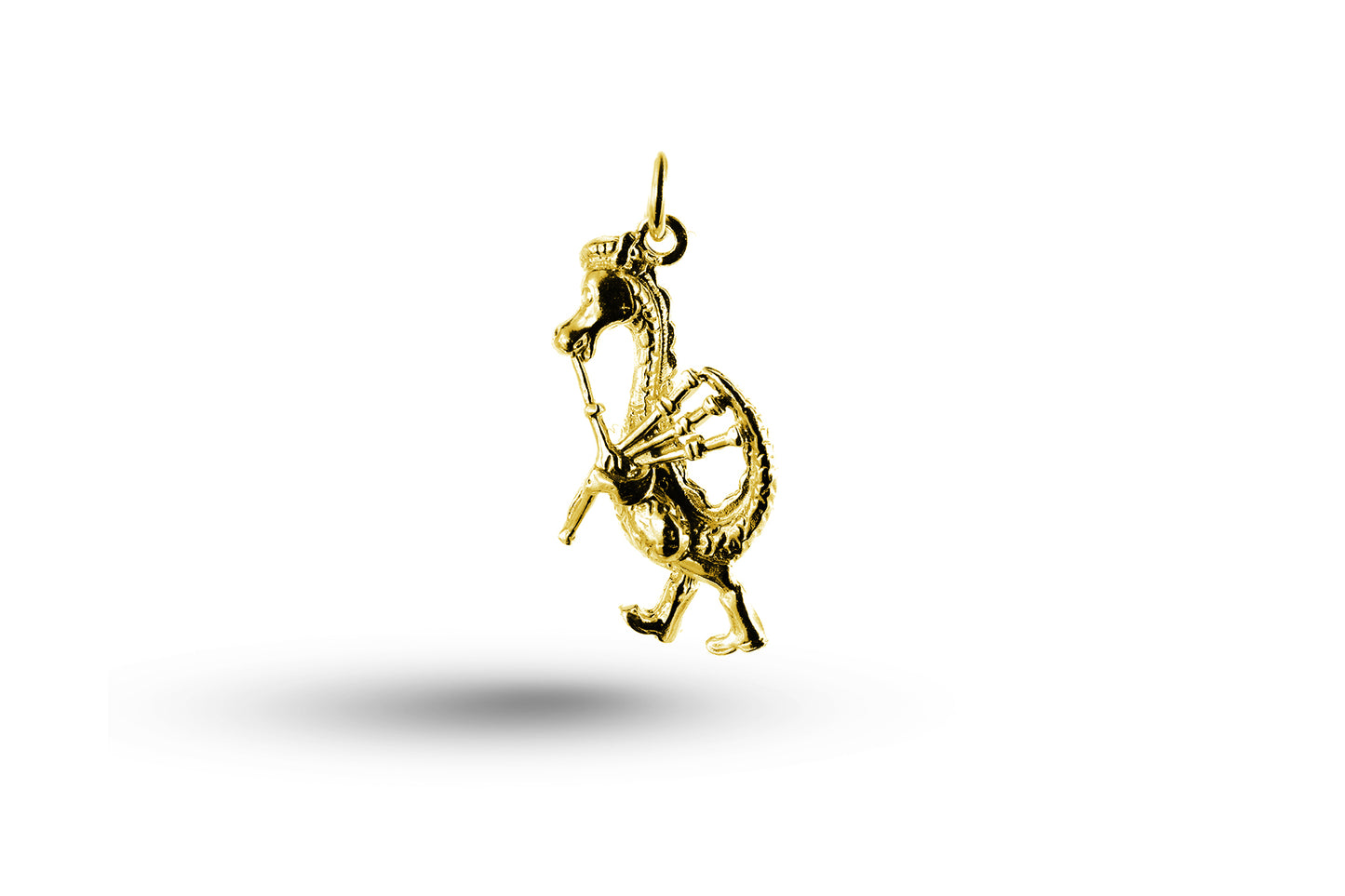 Yellow gold Loch Ness Monster with Bagpipes charm.