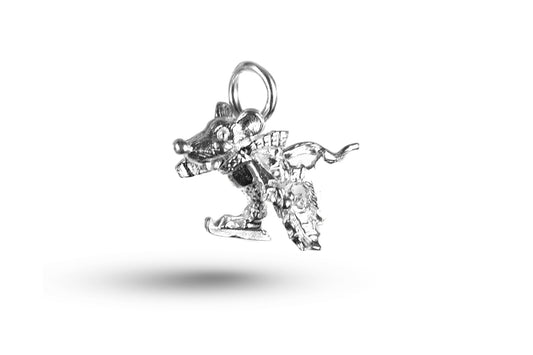 White gold Ice Skating Mouse Christmas charm.