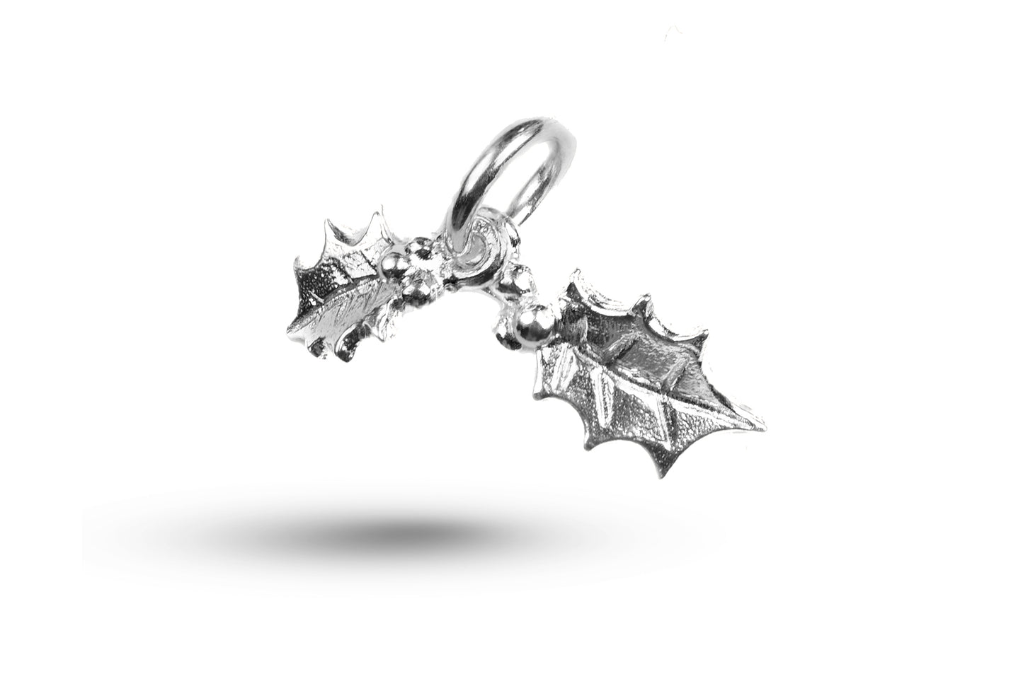 White gold Pair of Holly Leaves Christmas charm.