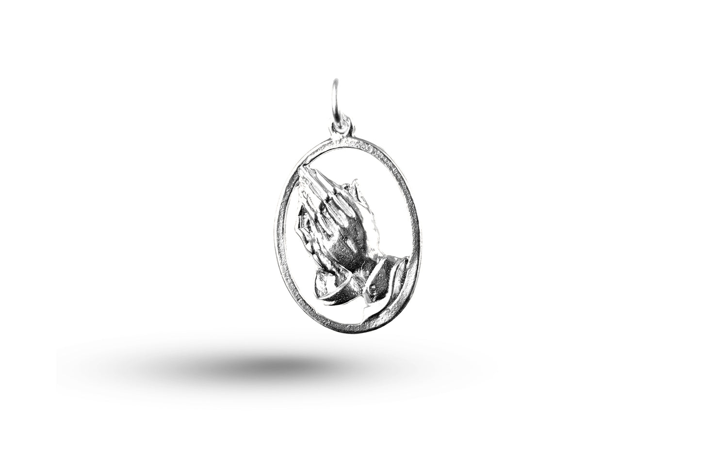 White gold Praying Hands in Oval charm.