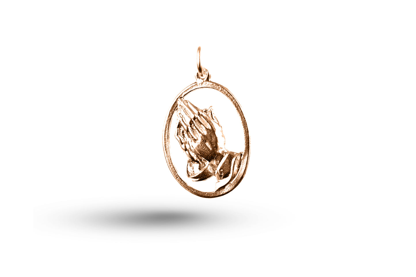 Rose gold Praying Hands in Oval charm.
